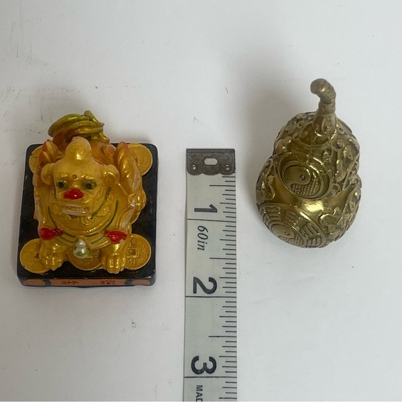 Gold Tone and Brass Feng Shui Figurine Set with Wu Lu - Picture 5 of 12